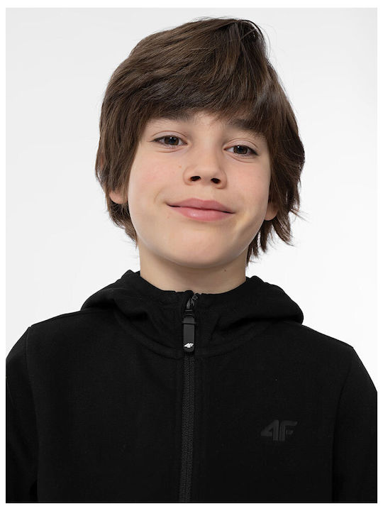 Kids Sweatshirt Cardigan Cotton with Hood Black