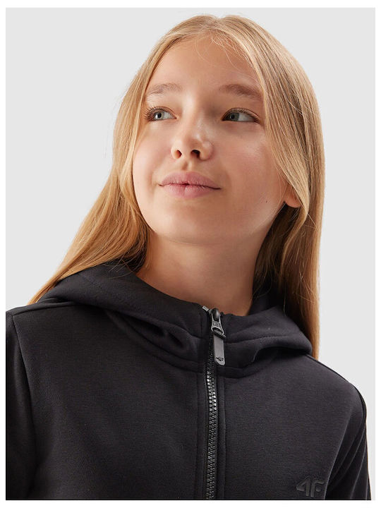 Kids Sweatshirt Cardigan Cotton with Hood Black