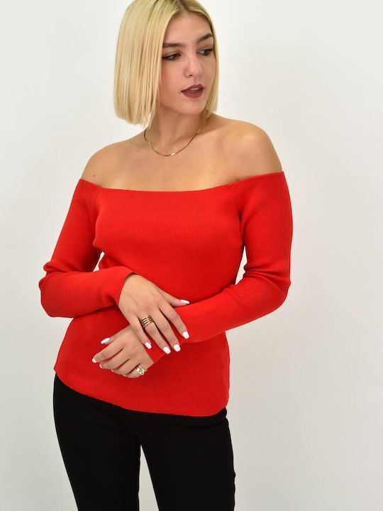 Bluze damă cu umerii goi Mânecă lungă Roșu