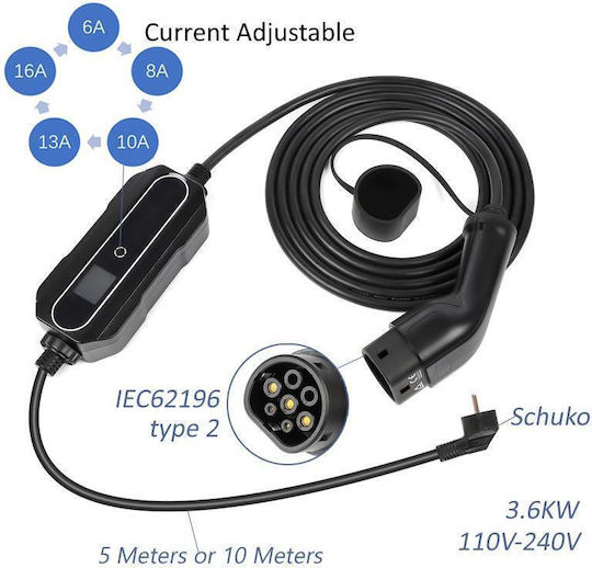 Andaiic Portable 3.5kW Charging Station with Built-in Cable Type 2 (6-16AMP)