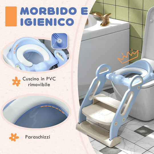 Zonekiz Toddler Toilet Seat With Footrest Handles And Light Blue Cushion