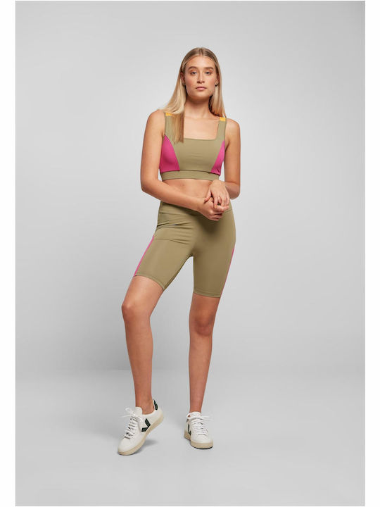Color Block Training Damen Leggings-Shorts Khaki