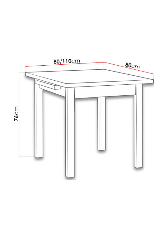 Min Vii Square Table Kitchen Extendable Wooden Walnut 80x80x76cm