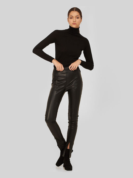 BCBG Maxazria Pantaloni de damă Piele Pantaloni cu croială skinny Negru