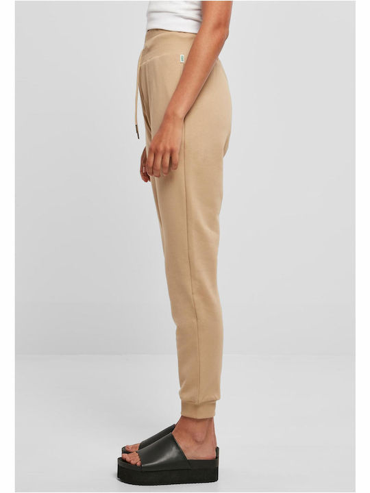 Urban Classics Women's High Waist Sweatpants Beige Fleece