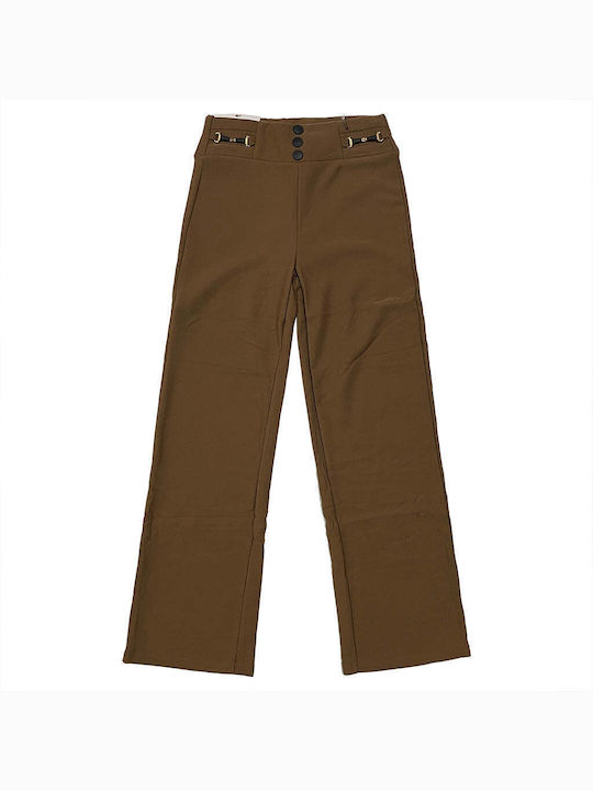 Ustyle Women's Fabric Trousers in Regular Fit Brown