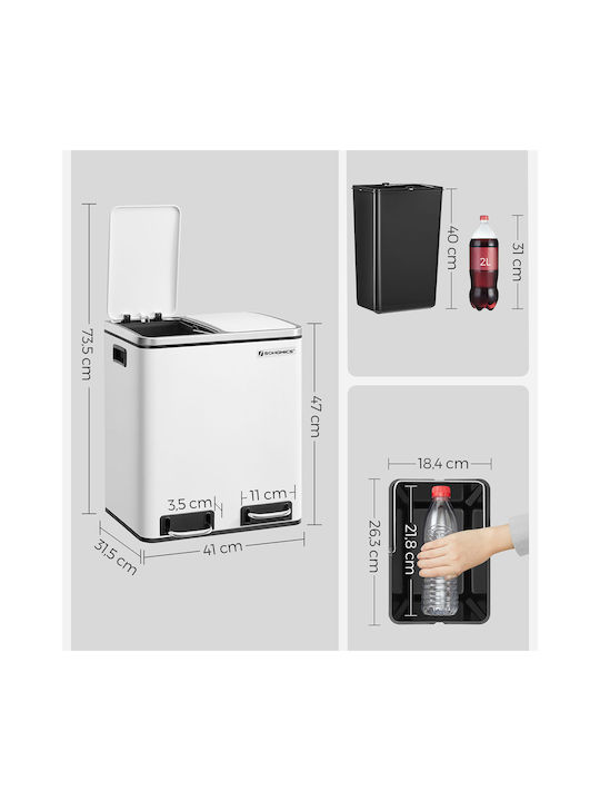 Songmics Soft-close Waste Bin Recycling Metallic with Pedal White 15lt 1pcs