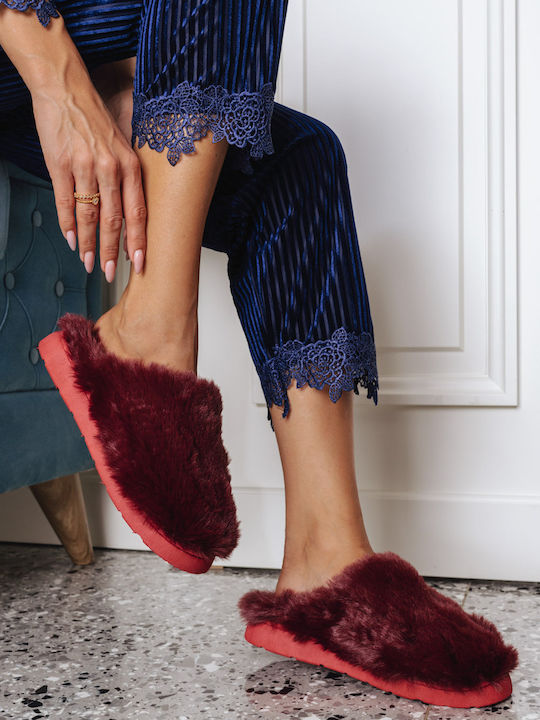 Ligglo Winter Women's Slippers with fur in Burgundy color