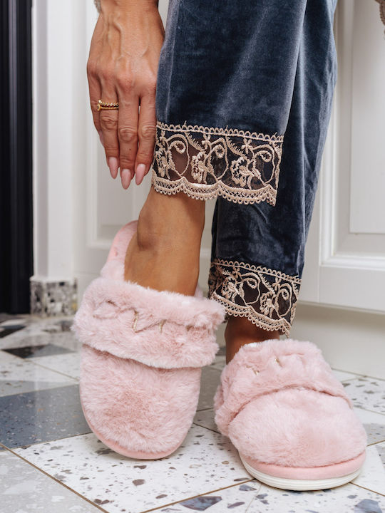 Ligglo Winter Women's Slippers with fur in Pink color