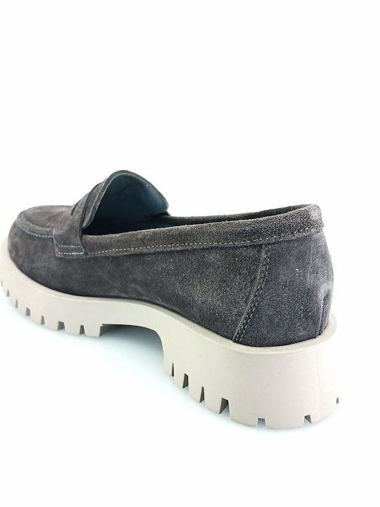 Δερμάτινα Γυναικεία Loafers σε Γκρι Χρώμα