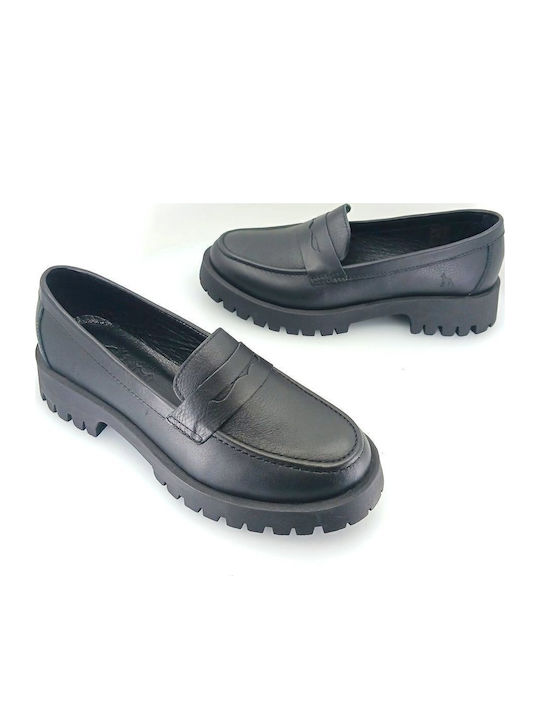 Leather Women's Loafers in Black Color