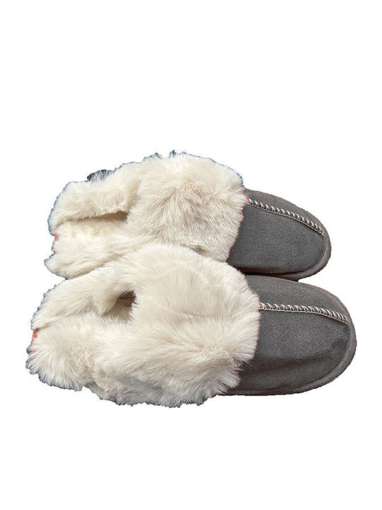 Winter Damen Hausschuhe mit Fell Gray