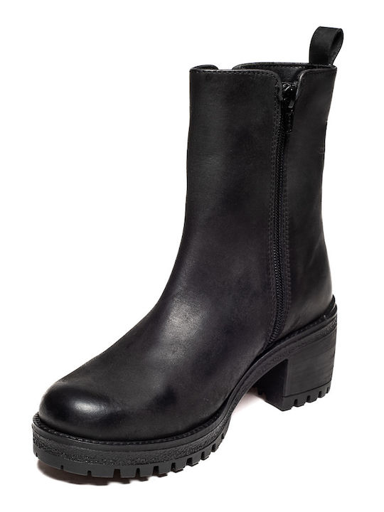 Leder Stiefeletten Damen Schwarz