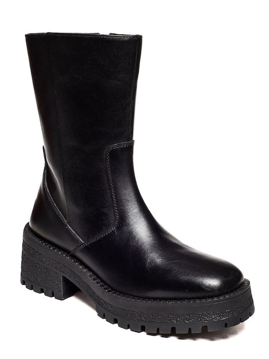 Leder Stiefeletten Damen Schwarz