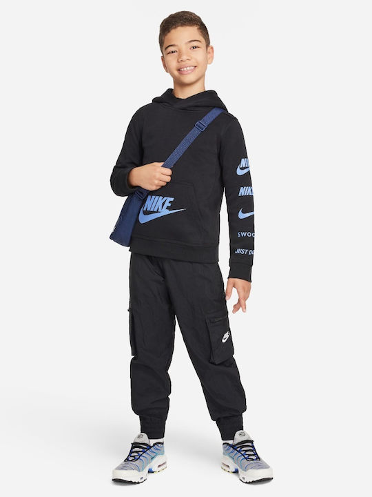 Fleece Kids Sweatshirt with Hood and Pockets Black Nsw