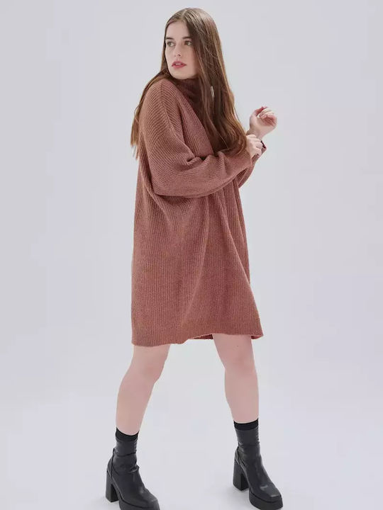 24 Colours Mini Dress Knitted Turtleneck Burgundy