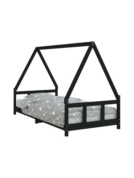 Kids Bed Single Black for Mattress 90x200cm