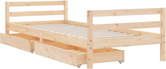 Pat pentru Copii Clasic Single cu Spațiu de Depozitare Bej pentru Saltea 90x190cm