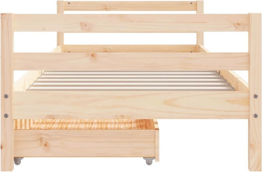 Pat pentru Copii Clasic Single cu Spațiu de Depozitare Bej pentru Saltea 90x190cm