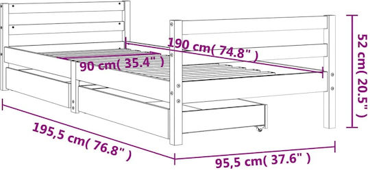 Pat pentru Copii Clasic Single cu Spațiu de Depozitare Bej pentru Saltea 90x190cm
