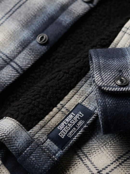 Long Sleeve Overshirt in Wide Line Checked Blue