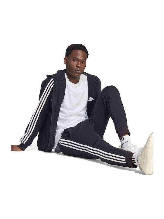 Essentials 3-Stripes Ζακέτα με Κουκούλα Μαύρη