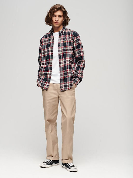Lumberjack Long Sleeve Cotton Shirt In Regular Fit Checked Navy Blue