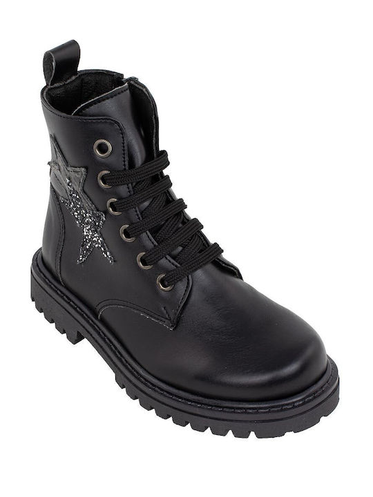 Anatomisch Lederne Kinderstiefel mit Reißverschluss Schwarz