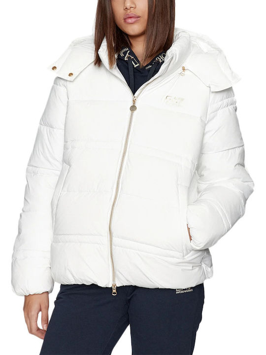 Emporio Armani Women's Short Puffer Jacket for Winter with Hood White