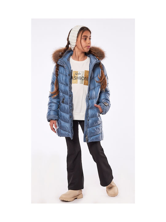 Evita Kinderjacke Lang mit Kapuze Hellblau