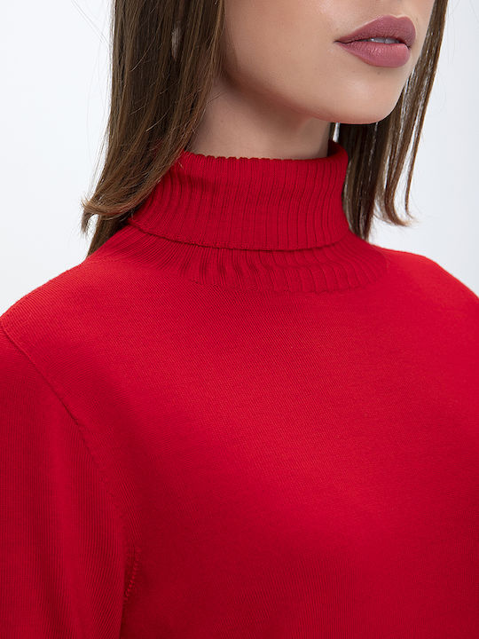 Damen Langarm Pullover Wolle Rollkragen Rot