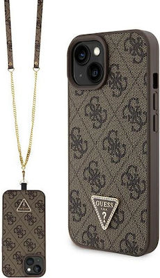 Guess Strass Triangle Metal Logo Back Cover Πλαστικό με Λουράκι Καφέ (iPhone 15)