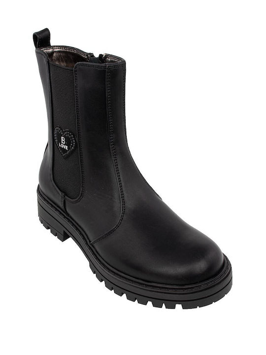 Anatomical Leather Kids Boots with Zipper Black