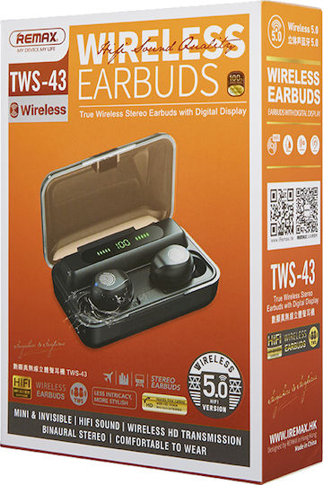 Remax Stereo Wireless True Stereo TWS-43 Earbud Bluetooth Handsfree Earphones with Charging Case Black