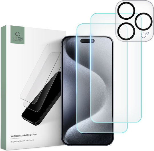 Tech-Protect Supreme Set Gehärtetes Glas 2Stück (iPhone 15 Pro Max)