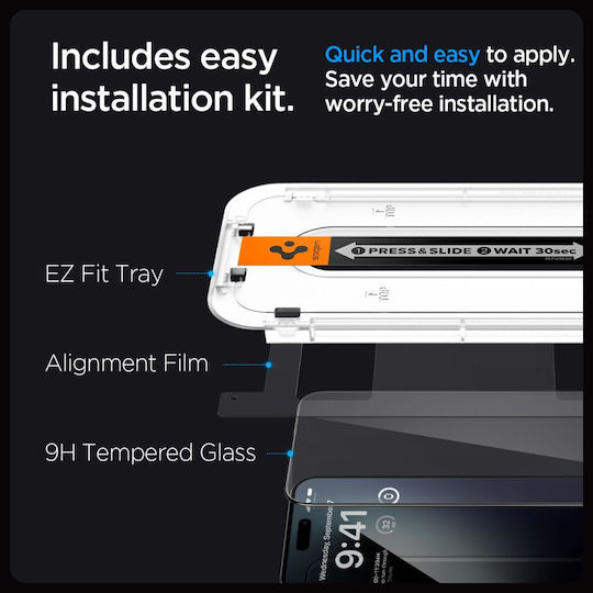 Spigen Glas.tr Ez Fit 0.3mm Full Face Tempered Glass 2pcs Black (iPhone 15 Pro)