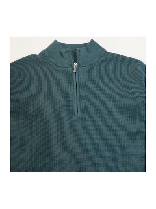 Artisti Italiani Men's Long Sleeve Blouse with Zipper Petrol Blue