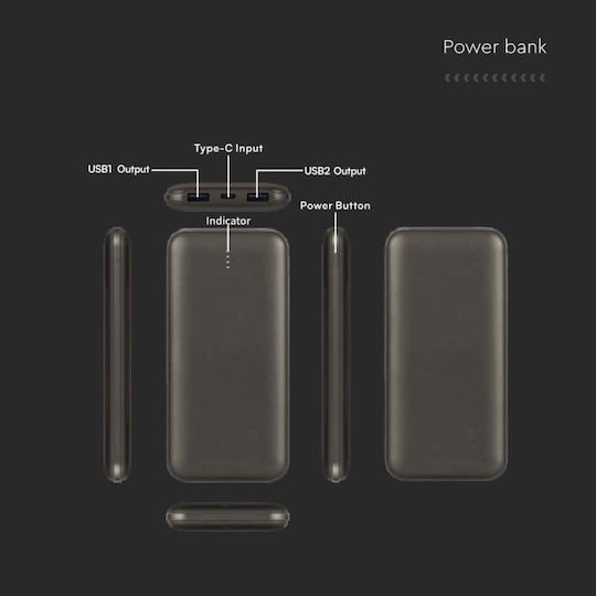 V-TAC VT-3527 Power Bank 10000mAh με 2 Θύρες USB-A Γκρι