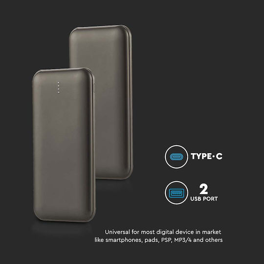 V-TAC VT-3527 Power Bank 10000mAh με 2 Θύρες USB-A Γκρι