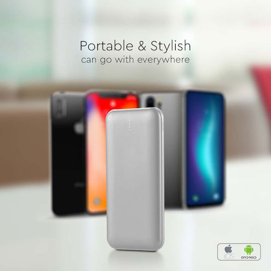 V-TAC VT-3527 Power Bank 10000mAh με 2 Θύρες USB-A Ασημί