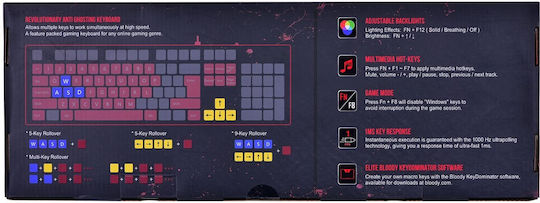 A4Tech Bloody B140N Gaming Πληκτρολόγιο με RGB φωτισμό (Αγγλικό US)