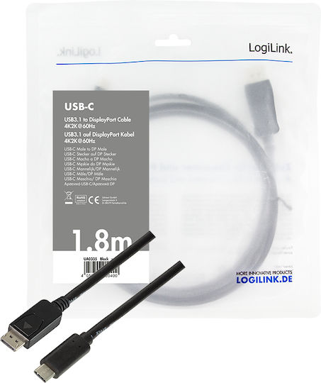LogiLink USB 3.2 Видео Кабел USB-C Мъжки DisplayPort Черен 1.8м UA0335