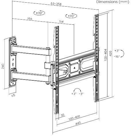 Brateck LPA78-443 TV Wall Mount with Arm up to 65" and 35kg Black
