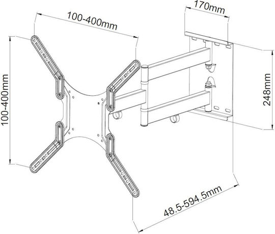 Techly ICA-PLB 136M Wall TV Mount with Arm up to 55" and 45kg Black