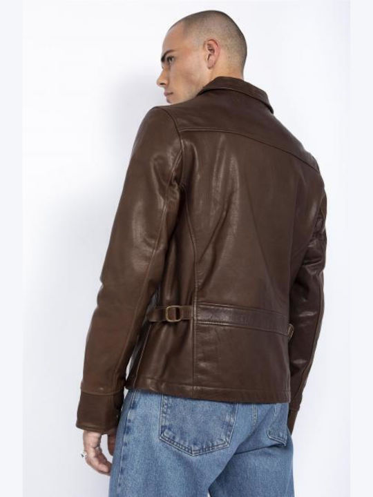 Schott NYC Men's Winter Leather Jacket Brown