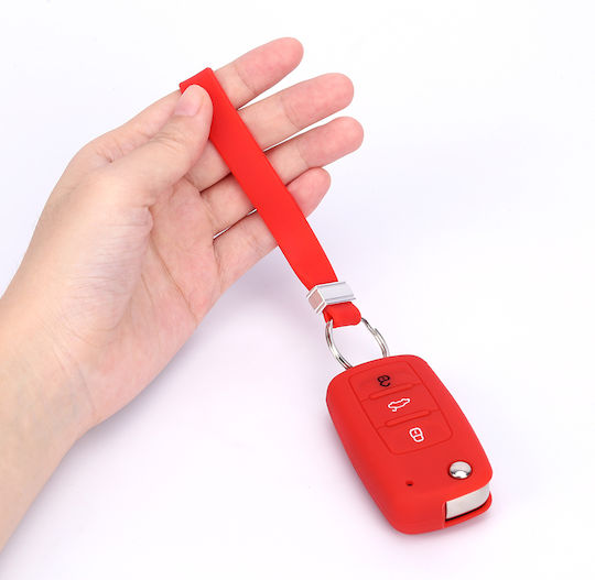 Silicone Car Key Cover Case with 3 Buttons for Seat Red
