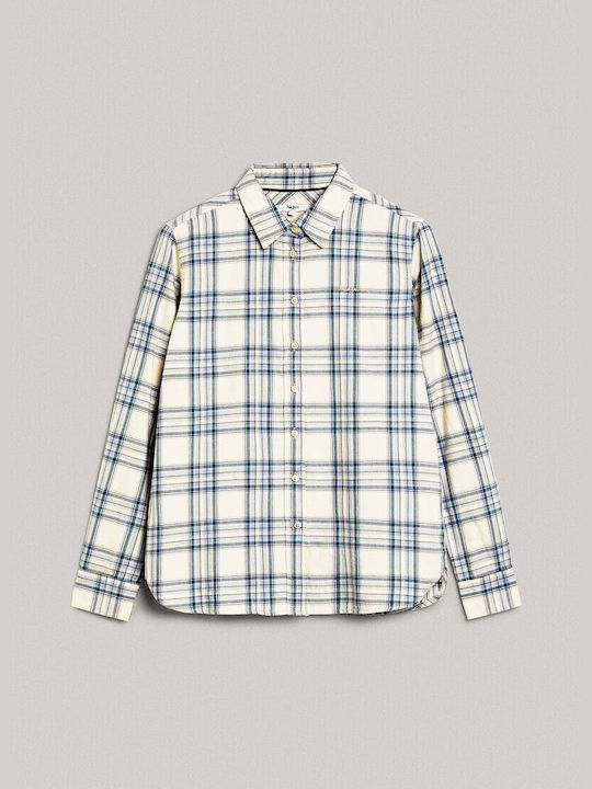 Pepe Jeans Women's Checked Long Sleeve Shirt White