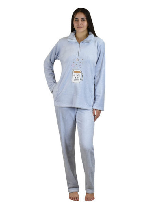 Koyote Winter Damen Pyjama-Set Vlies Hellblau