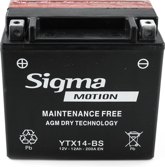 Sigma Inchis Baterie Motocicleta YTX14-BS cu Capacitatea 12Ah