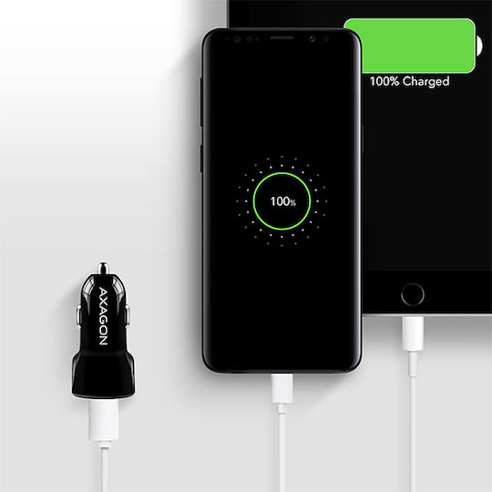 Axagon Auto-Ladegerät 24W 2.4A mit Anschlüssen: 2xUSB Schwarz Farbe